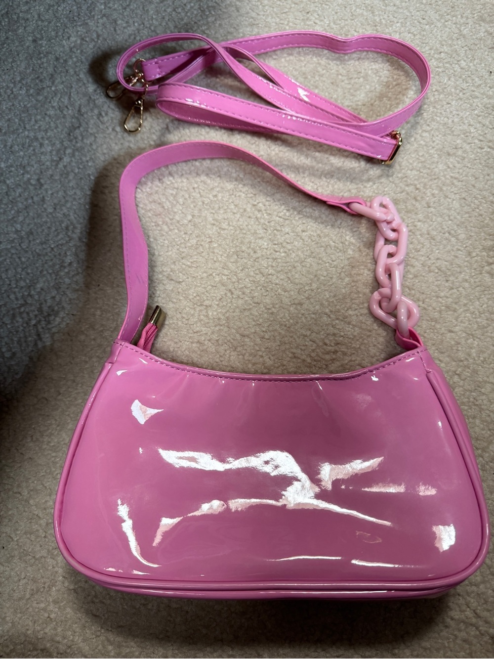 Pink Patent Shoulder Bag with Removable Strap